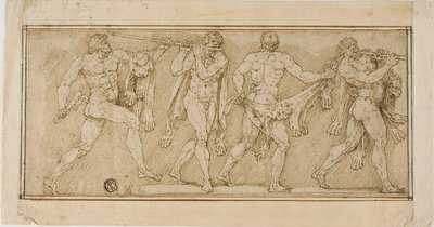Frise de satyres portant des peaux de lion et jouant de la flûte - Lambert Lombard