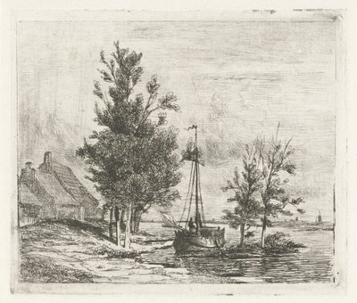 Paysage fluvial avec voilier et ferme - Lambertus  Hardenberg
