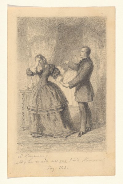 Couple au chevet de leur enfant mourant - Lambertus Lingeman (signed by artist)