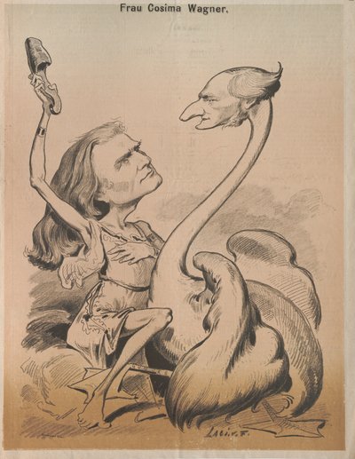 Richard Wagner en cygne et Cosima Wagner en Léda, couverture de Die Bombe, 1875 - Laszlo Frecskay