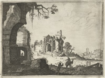 Deux ruines dans un paysage (Landschappen met antieke Romeinse gebouwen) - Laurens Barata