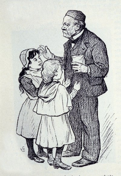 Portrait de Louis Pasteur (1822-1895), chimiste et physicien français donnant des bonbons aux enfants de l