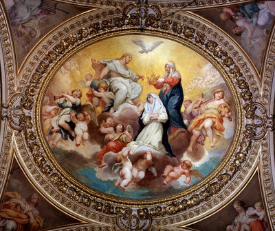 La Sainte Vierge couronnant Sainte Rose de Lima avec Jésus et le Saint-Esprit - Lazzaro Baldi