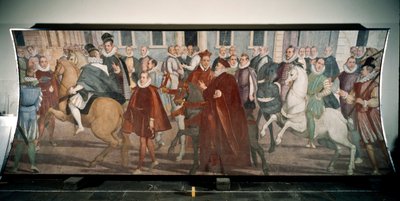 Le doge Giacomo Durazzo Grimaldi guidant le cardinal Francesco Pacheco dans les rues de Gênes en 1574 (fresque) - Lazzaro Tavarone