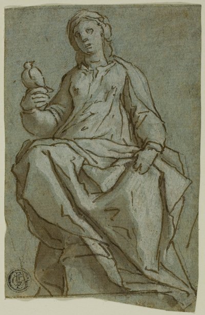 Figure féminine assise (Sainte Scholastique ?) tenant une colombe - Lazzaro Tavarone