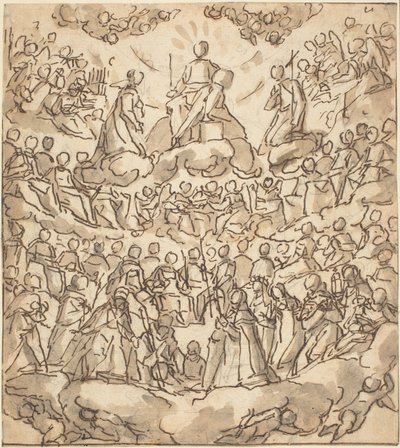 Les bienheureux au paradis avec la Vierge et Saint Jean-Baptiste devant Dieu - Lazzaro Tavarone