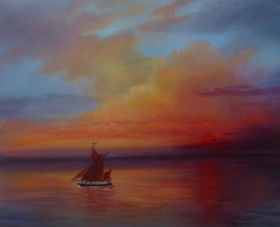 Voiles rouges - Barge de la Tamise à pleine voile - Lee Campbell
