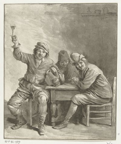 Trois hommes à table fumant et buvant - Leendert Brasser (signed by artist)