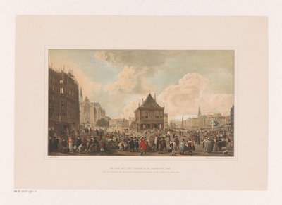 Barrage à Amsterdam avec le palais en construction - Leendert Izaac Frederikus Grondijs