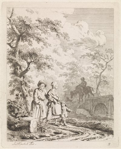 Vieil homme, femme et enfant sur un chemin forestier - Leendert Overbeek