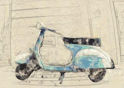 Scooter vintage bleu - Lembayung senja studio [Vintage Poster]