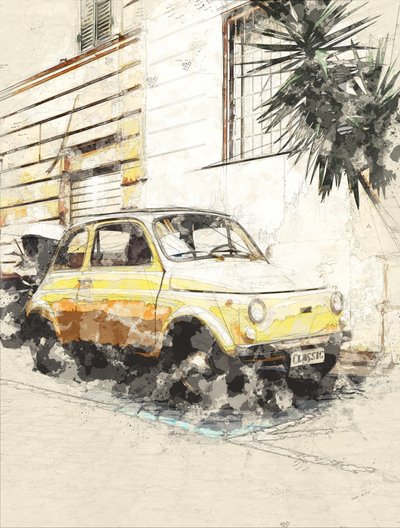 Fiat jaune classique - Lembayung senja studio [Vintage Poster]