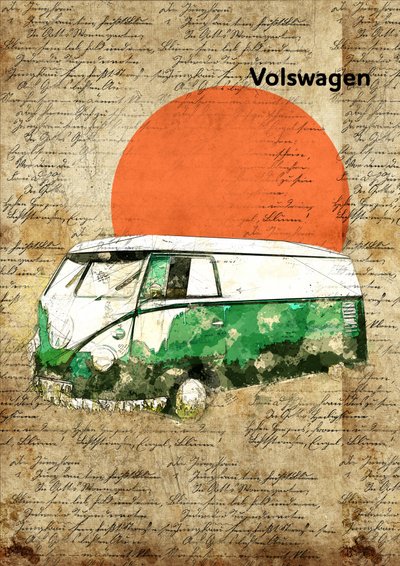 Retro Van Sunset - Lembayung senja studio [Vintage Poster]