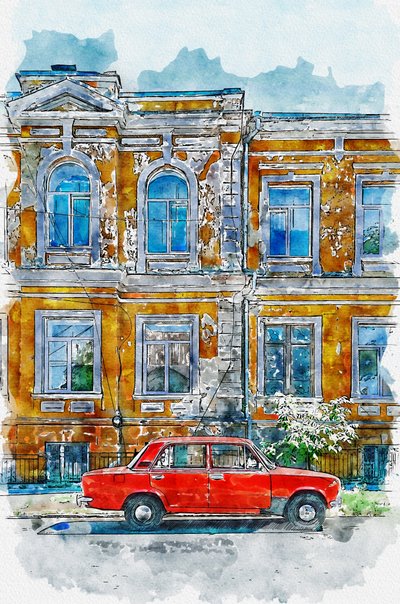 Bâtiment « Vintage Car City » - Lembayung senja studio [Vintage Poster]