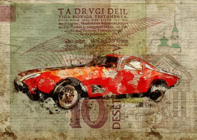 Voiture de sport rouge vintage - Lembayung senja studio [Vintage Poster]