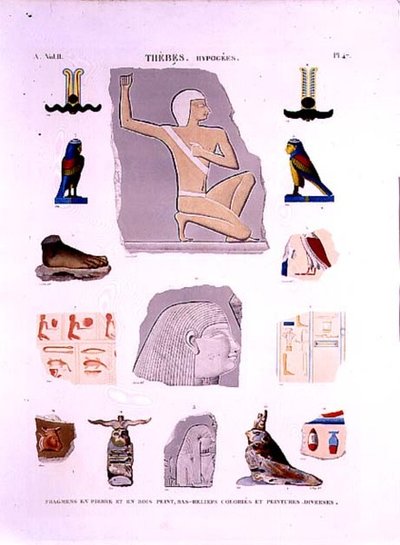 Illustrations de reliefs peints sur des fragments de pierre et de bois Hypogées, Thèbes planche 47 du Vol II de 