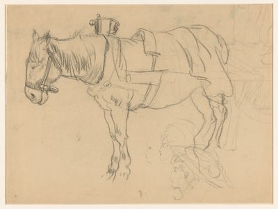 Cheval attelé et études de tête - Leo Gestel (signed by artist)