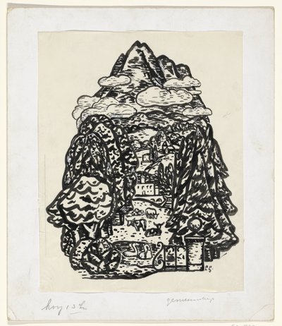 Paysage de montagne avec arbres et bétail - Leo Gestel (signed by artist)