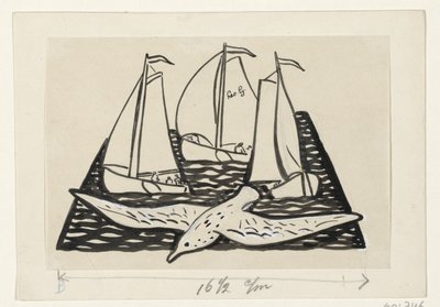 Trois voiliers et une mouette - Leo Gestel (signed by artist)
