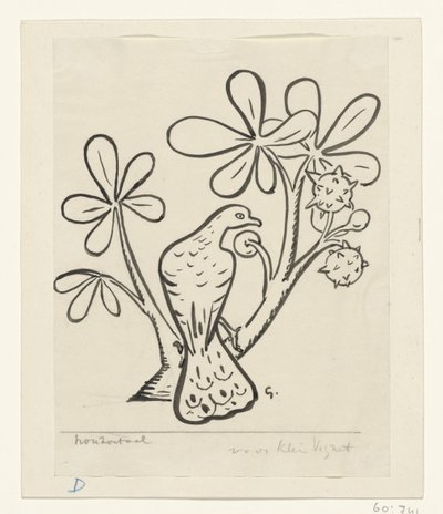 Pigeon sur une branche de châtaignier - Leo Gestel (signed by artist)