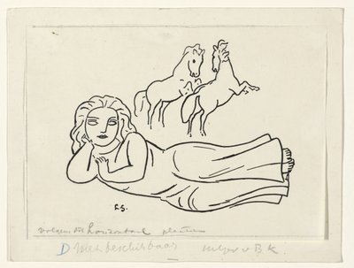 Femme allongée avec deux chevaux - Leo Gestel (signed by artist)