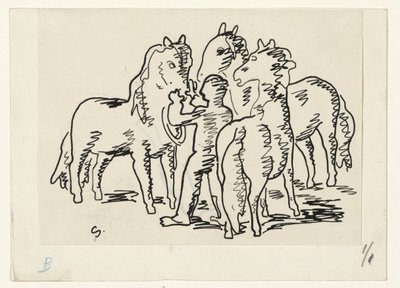 Homme avec trois chevaux - Leo Gestel (signed by artist)