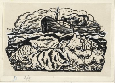 Vapeur en mer avec coquillages sur la plage - Leo Gestel (signed by artist)