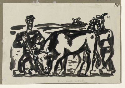 Deux paysans avec une vache - Leo Gestel (signed by artist)