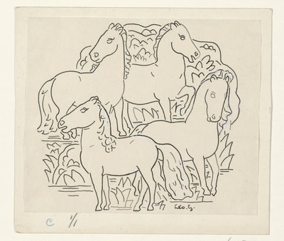 Quatre chevaux - Leo Gestel (signed by artist)