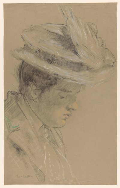 Femme avec chapeau, regardant vers le bas - Leo Gestel (signed by artist)
