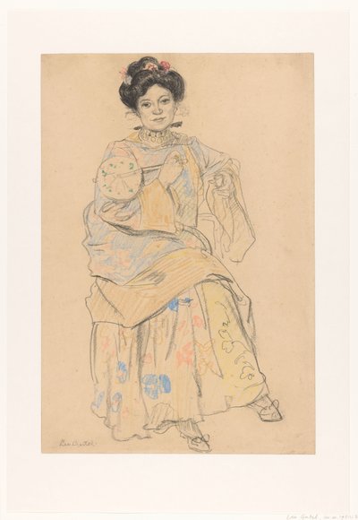 Femme assise en vêtements japonais - Leo Gestel (signed by artist)