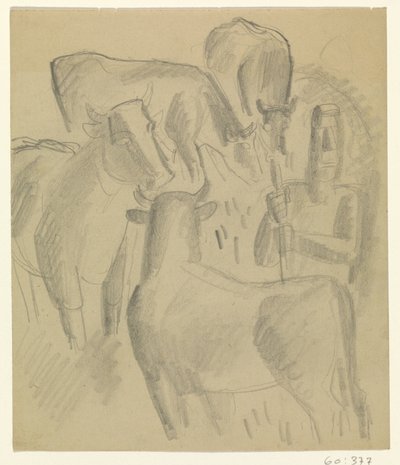 Paysan avec quatre vaches - Leo Gestel