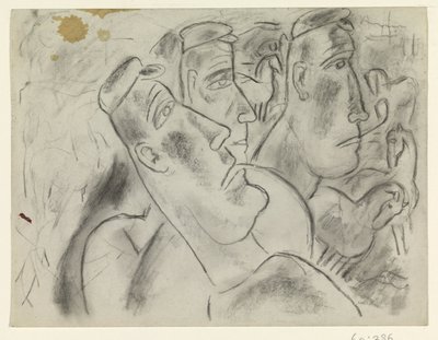 Trois paysans dans un pré avec des chevaux - Leo Gestel