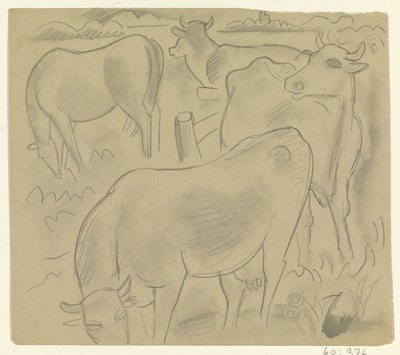 Trois vaches et un cheval dans le pré - Leo Gestel