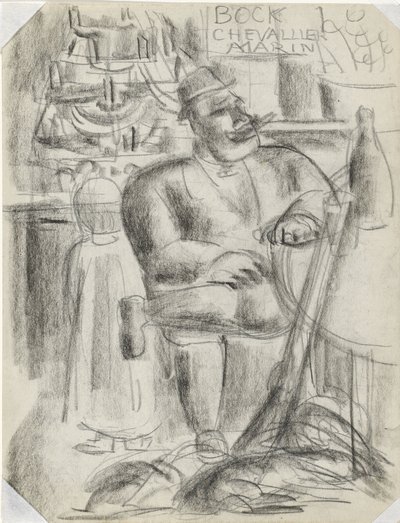 Chasseur assis à une table de café, en craie noire - Leo Gestel