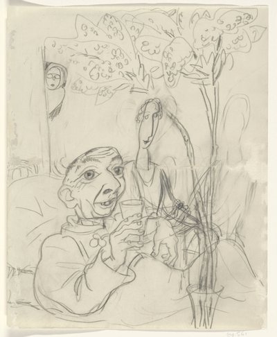 Caricature de Leo Gestel sur son lit de malade - Leo Gestel