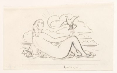 Femme nue allongée sur la plage et une mouette - Leo Gestel