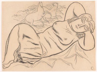 Femme nue allongée avec des chevaux - Leo Gestel