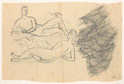 Homme et femme nus à la plage, entourés de mouettes - Leo Gestel
