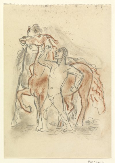 Homme nu maîtrisant deux chevaux - Leo Gestel