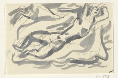 Femme nue et cheval dans la mer - Leo Gestel