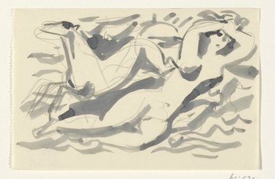 Femme nue et cheval dans la mer - Leo Gestel