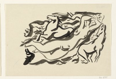 Femme nue et deux chevaux dans la mer - Leo Gestel