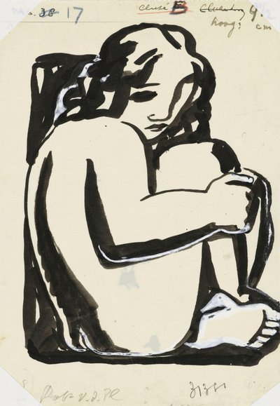 Femme nue assise avec genoux relevés (esquisse) - Leo Gestel