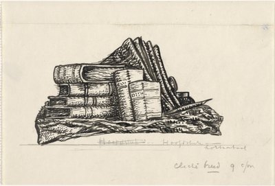 Pile de livres et fournitures d