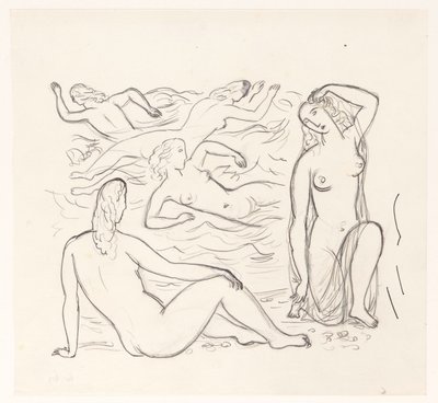 Cinq femmes nues, dans les vagues ou sur la plage - Leo Gestel