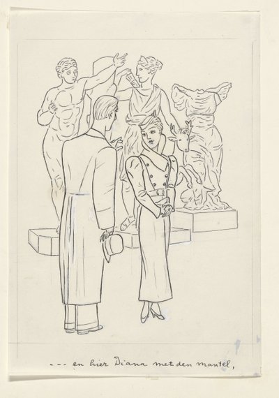 Femme et homme devant trois statues - Leo Gestel