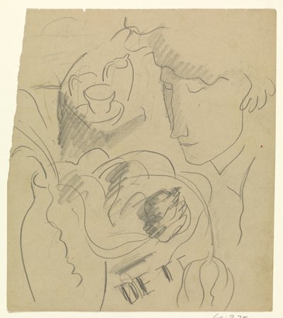 Femme sentant des fleurs dans un vase - Leo Gestel