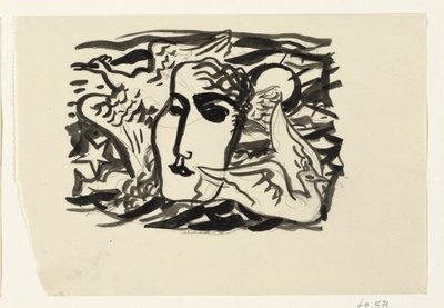 Tête de femme et mouettes avec la mer en arrière-plan - Leo Gestel