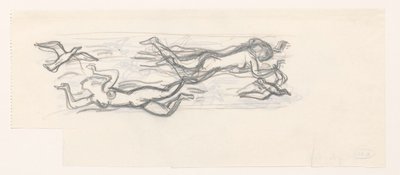 Femmes nues flottant dans les airs parmi les mouettes - Leo Gestel